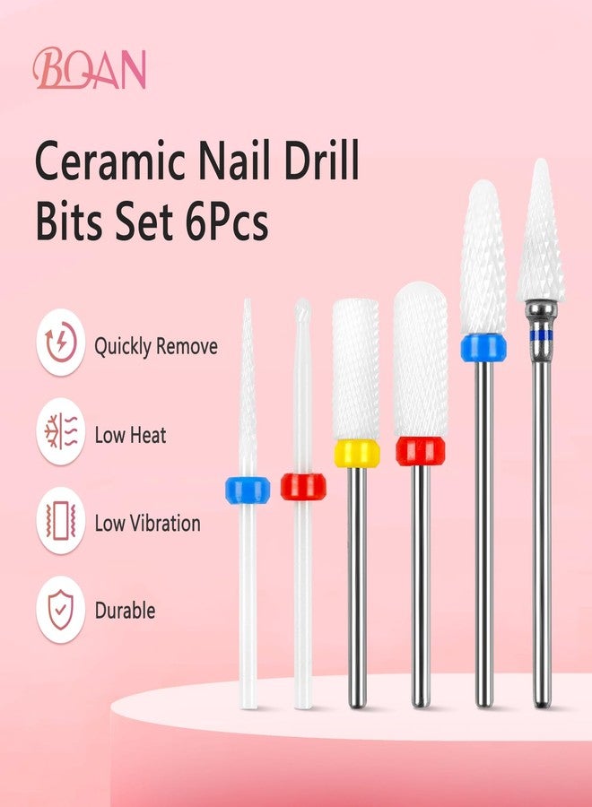 BQAN Nail Drill Bits Set - 6Pcs Ceramic Bits 3/32” for Prep. Cuticle Removal, Acrylic & Gel Polish - Professional Nail Tech Manicure Tools Home & Salon Use - Image 2